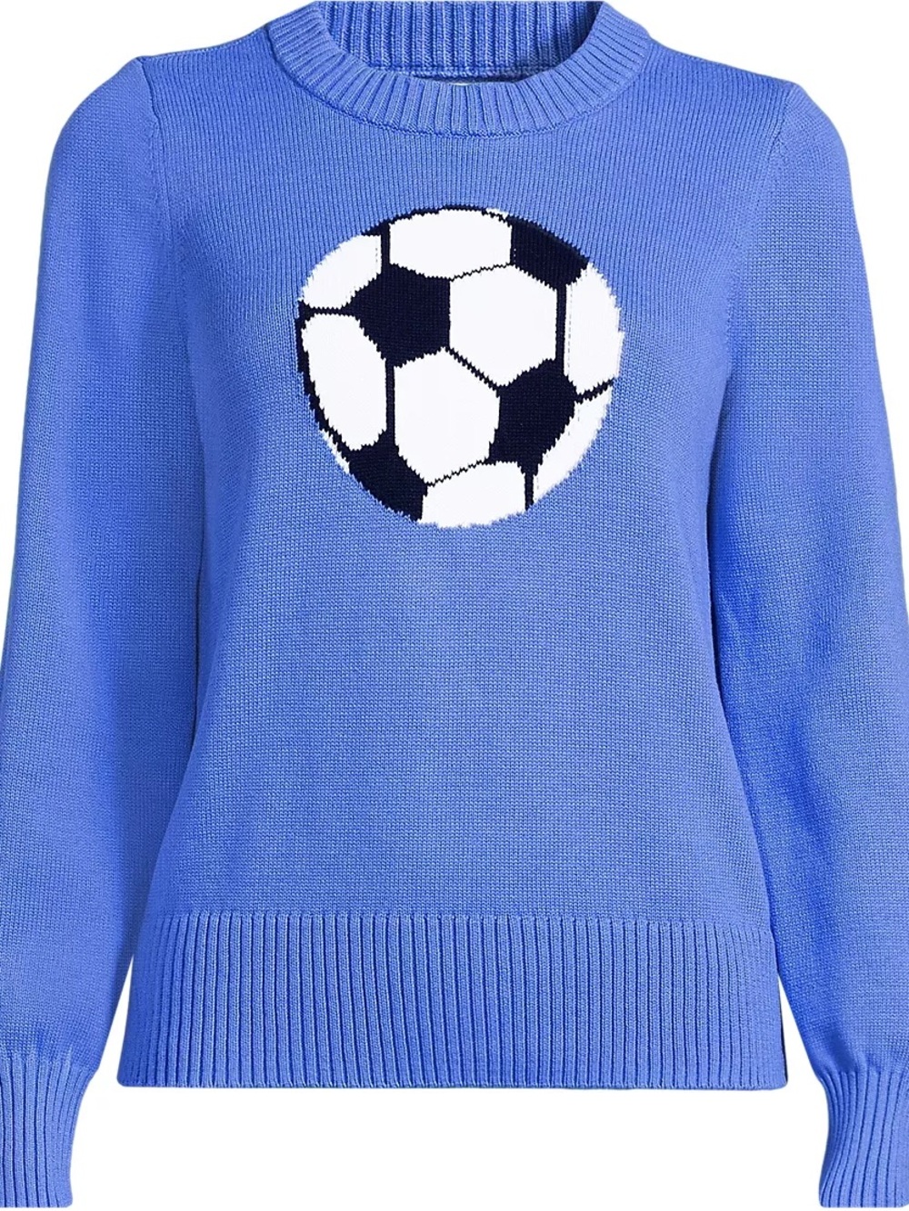Lands' End Light Blue Soccer-Intarsia Crewneck Sweater